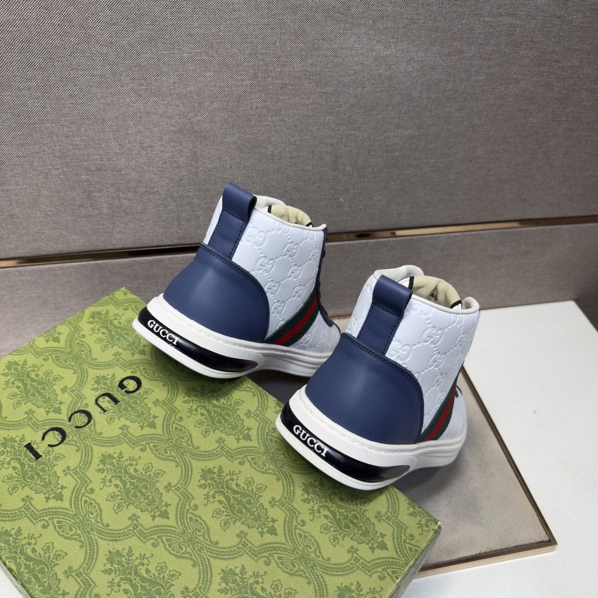 Gucci Green and Red Stripe High-Top Sneakers — back